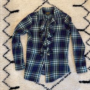 RUGBY by Ralph Lauren brand plaid ruffle front shirt. Lightly worn. Vintage